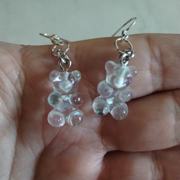 Iridescent Glitter Gummy Bear Earrings - Picture 3 of 4